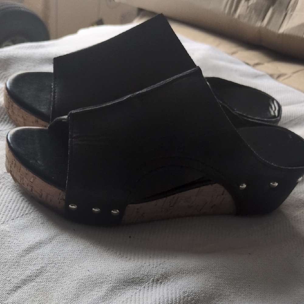 Chic Black Leather Mules with Cork Wedge